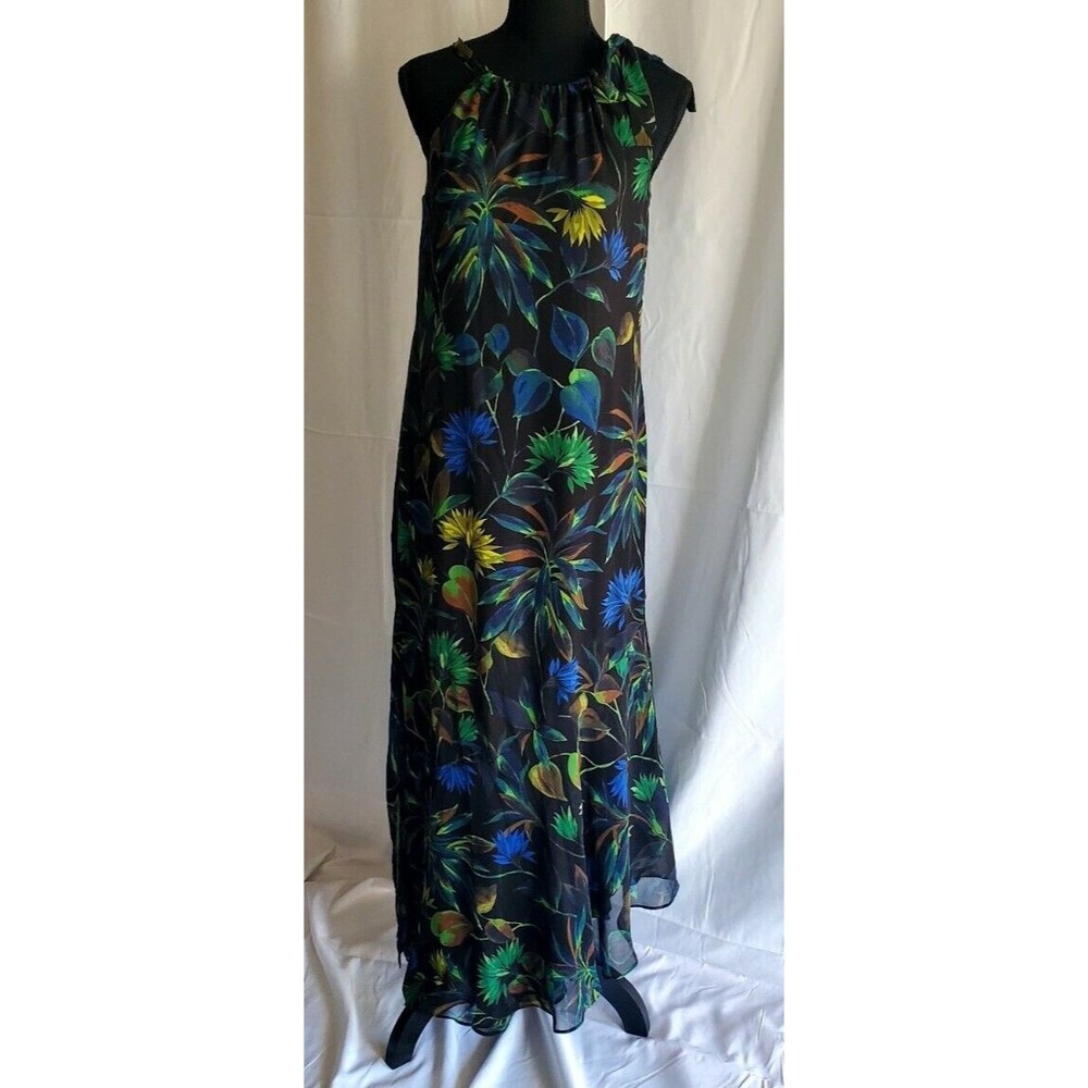 Just Taylor Women's Black Floral Maxi Dress Flowy Formal Long Sleeveless  Size 2